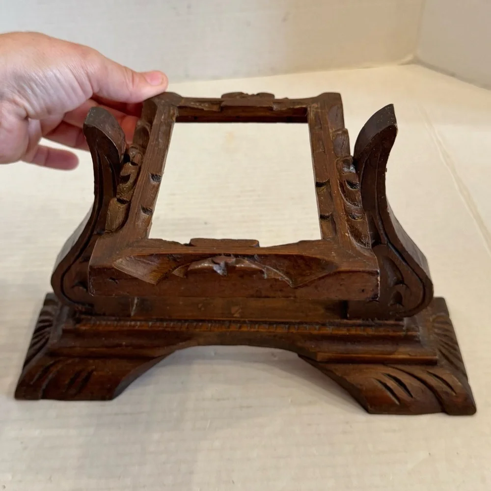 Antique Carved Wood Vanity Dresser Swivel Mirror Picture Frame Only Hand Made